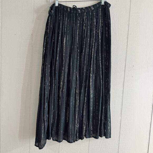 Vintage Boho Celestial Goth Long Skirt XL Black Gold Metallic Tinsel Cottage - Picture 7 of 12